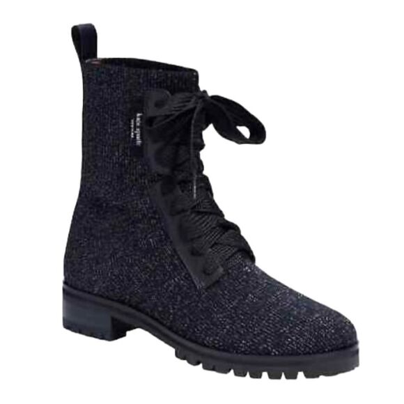 Kate Spade Merigue Knit Combat Boots Black Silver Sparkle Size 7.5 - Picture 9 of 12